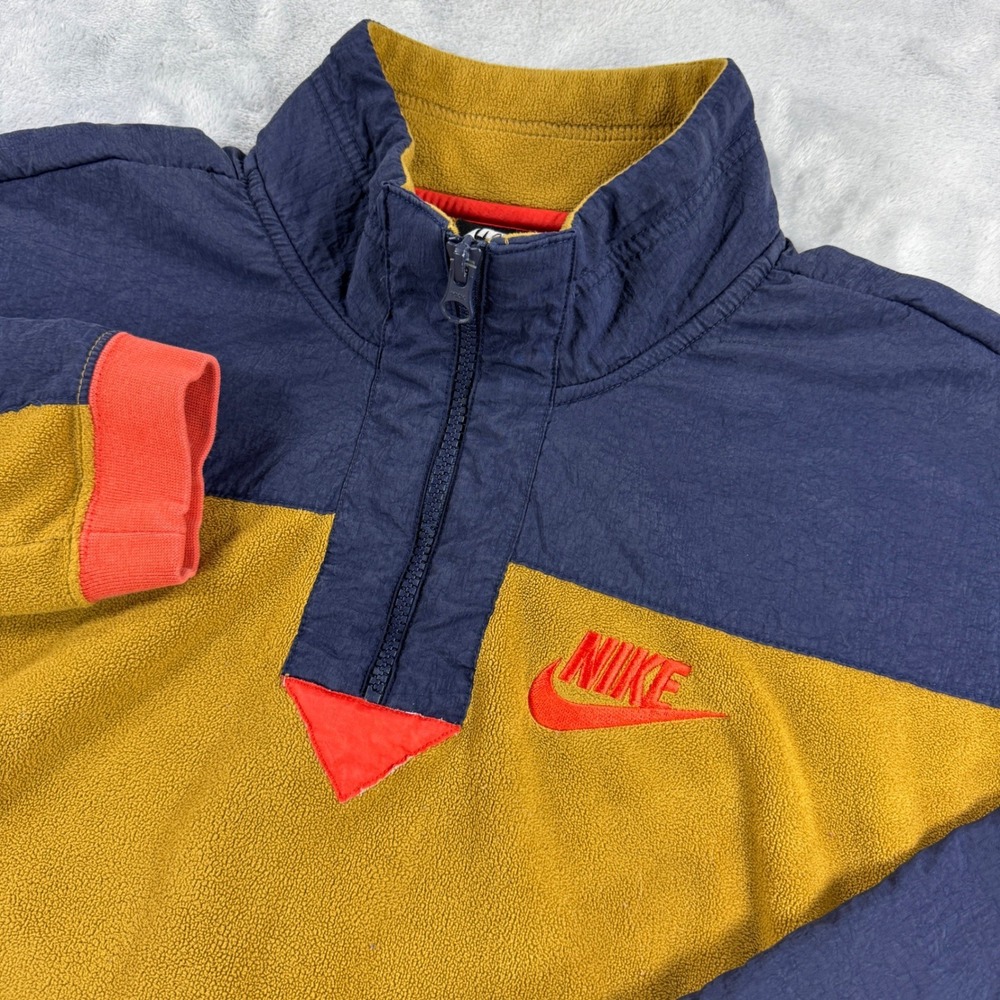 NIKE Sportswear Cropped Fleece 1/4, 1/2 Zip Pullover Womens S Gold‎ Navy Retro